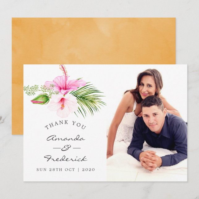 Invitation Merci de mariage tropical floral (Devant / Derrière)