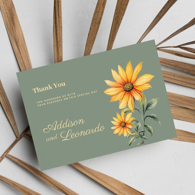 Invitation Merci de tournesol vert Mint (Mint green yellow sunflower flowers Thank You)
