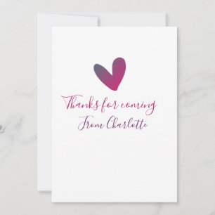 Invitation merci d'être venu nom du texte message cœur rose
