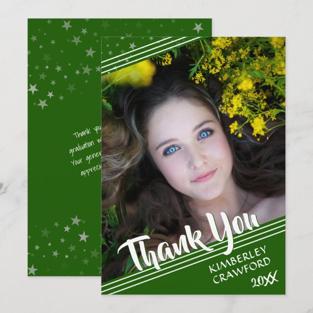 Invitation Merci d'études supérieures manuscrit pinceau vert (Devant / Derrière)