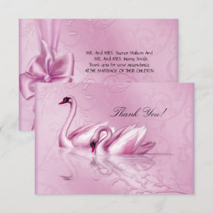 Invitation Merci Élégant mariage cygnes roses