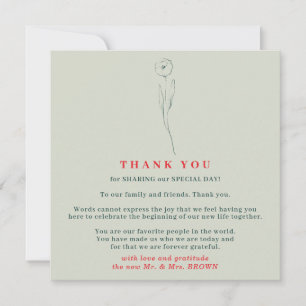Invitation Merci Fleur Tiny Boho Indie Rouge Vert