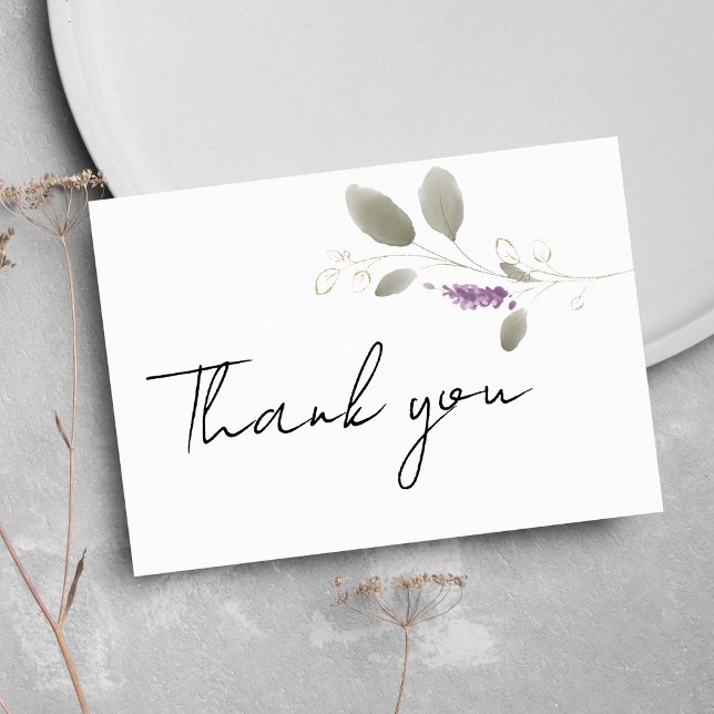 Invitation Merci floral à l'aquarelle de menthe lavande or (Lavender mint gold watercolor floral Thank You)