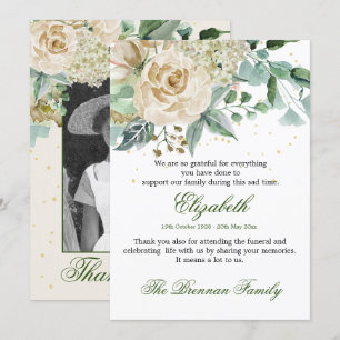Invitation Merci funéraire Photo Élégant Rose Foliage