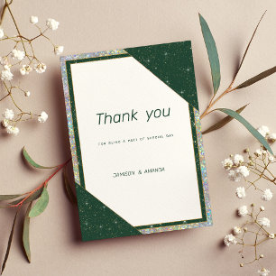 Invitation Merci Geometric dark green gold sparkle