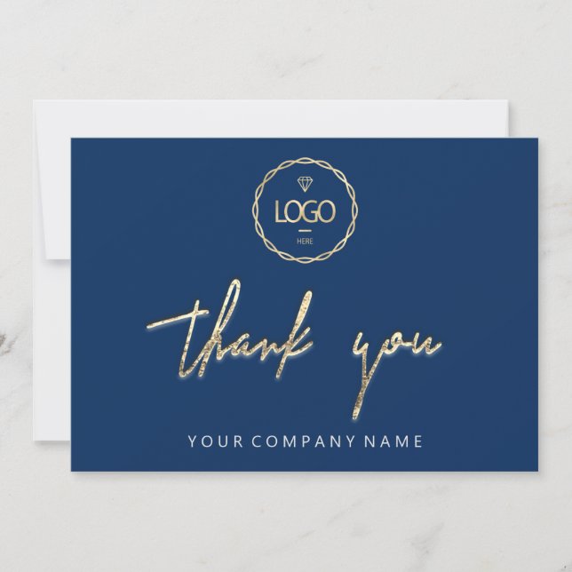 Invitation Merci Golden Script Business Logo Blue Navy (Devant)