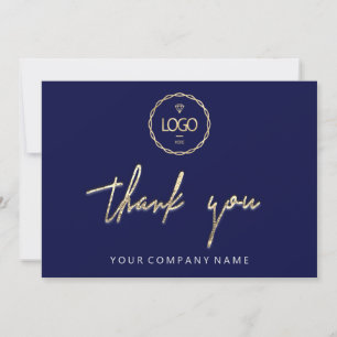 Invitation Merci Golden Script Business Logo Blue Navy
