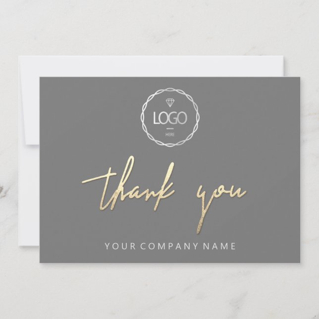 Invitation Merci Golden Script Business Logo Gris (Devant)