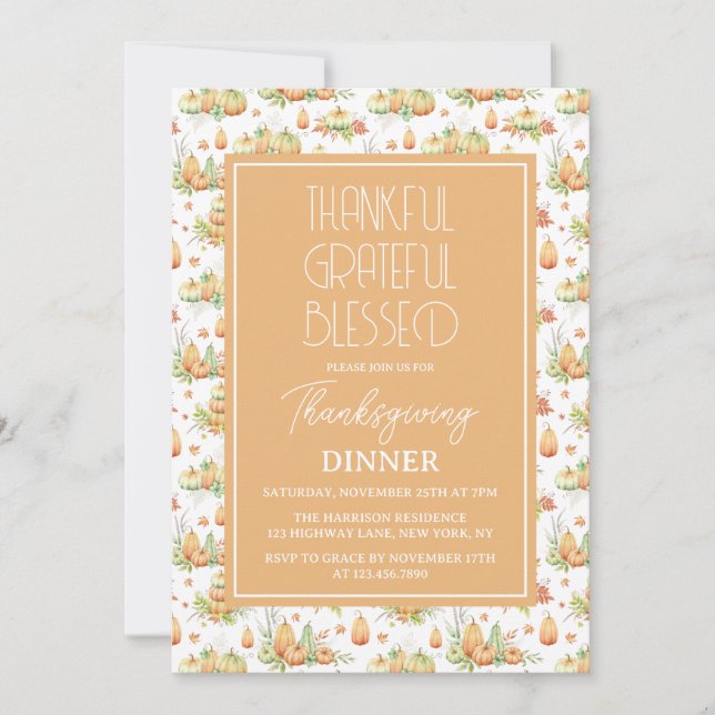 Invitation Merci Gratuit Béni Minimaliste Thanksgiving (Devant)