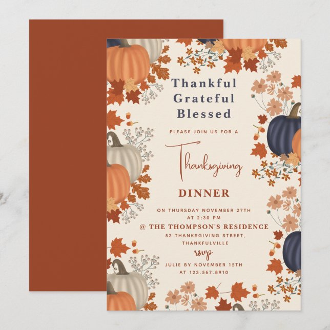 Invitation Merci Gratuit Citrouille Thanksgiving (Devant / Derrière)