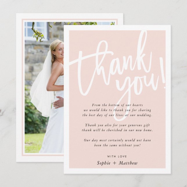 Invitation MERCI mariage brosse lettré script rousse rose (Devant / Derrière)