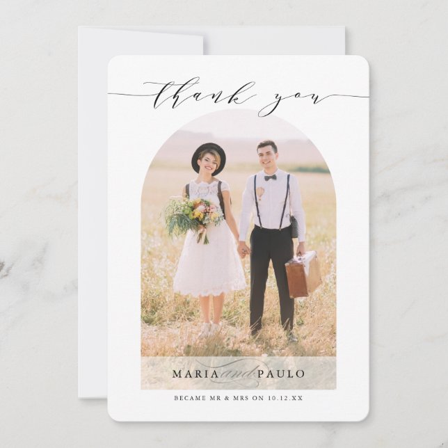 Invitation MERCI mariage couple photo arche moderne (Devant)