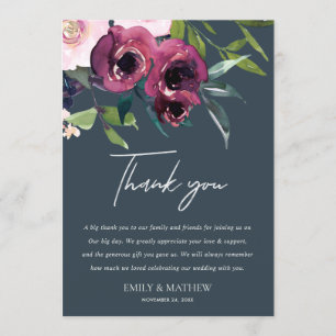 INVITATION MERCI MARIAGE DE BUNCH FLORAL BURGUNDY DE MARINE