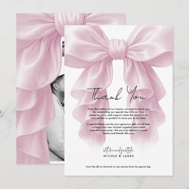 Invitation Merci Mariage de la poule rose Cascade (Devant / Derrière)