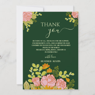 Invitation Merci Mariage vert foncé floral
