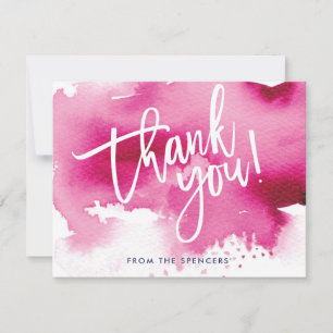 Invitation MERCI NOTE aquarelle rose foncé lettrée main