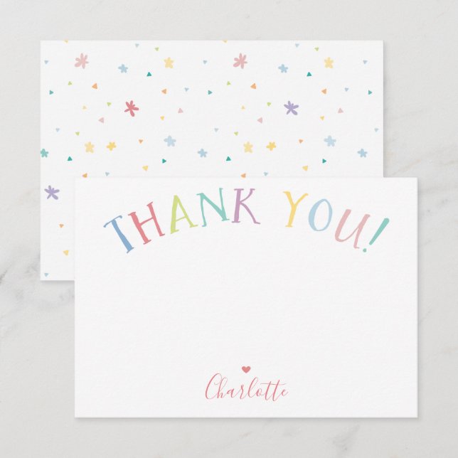 Invitation MERCI NOTE arc-en-ciel lettres couleurs pastel (Devant / Derrière)