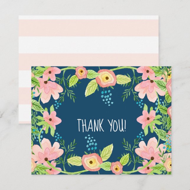 Invitation Merci Note Bébé Fille Moderne Simple Boho Floral (Devant / Derrière)