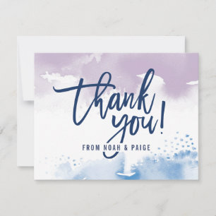 Invitation MERCI NOTE couleur d'aquarelle bleu violet manuscr