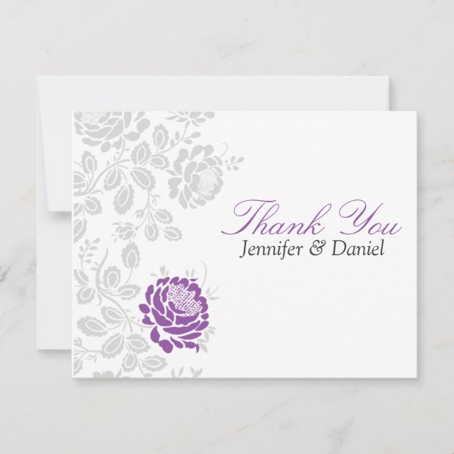 Invitation Merci Notes Lavender et Grey Damask (Devant)