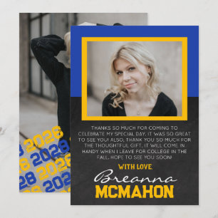 Invitation Merci photo Blue & Gold Chalkboard Graduation