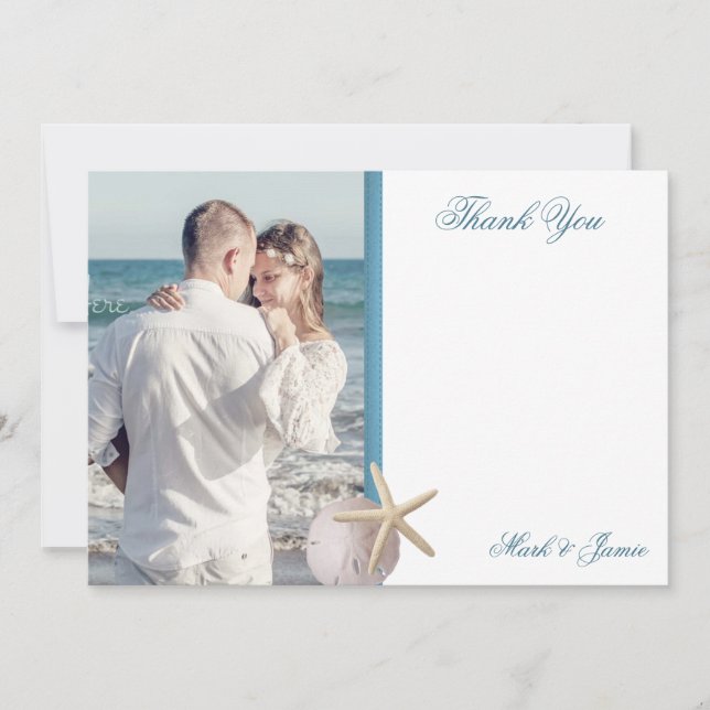 Invitation Merci photo de mariage sur la plage (Devant)