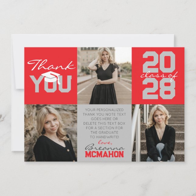 Invitation Merci photo Red & Silver Grey 3 (Devant)