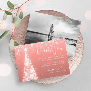 Invitation Merci photo Rose d'or  de l'arbre festif Mariage