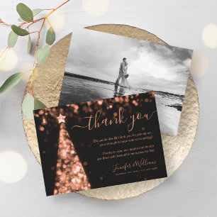 Invitation Merci photo Rose d'or  de l'arbre festif Mariage