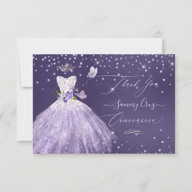 Invitation Merci Quinceanera Dusty Purple Parties scintillant (Devant)
