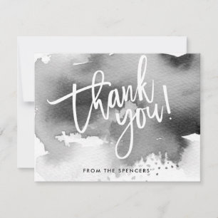 Invitation MERCI REMARQUE aquarelle gris-noir lettré main