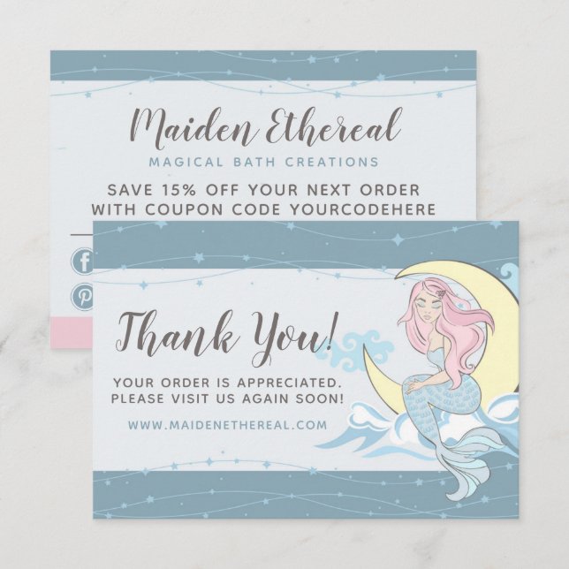 Invitation Merci Sirène Lune & Étoiles Mystical Siren Card (Devant / Derrière)