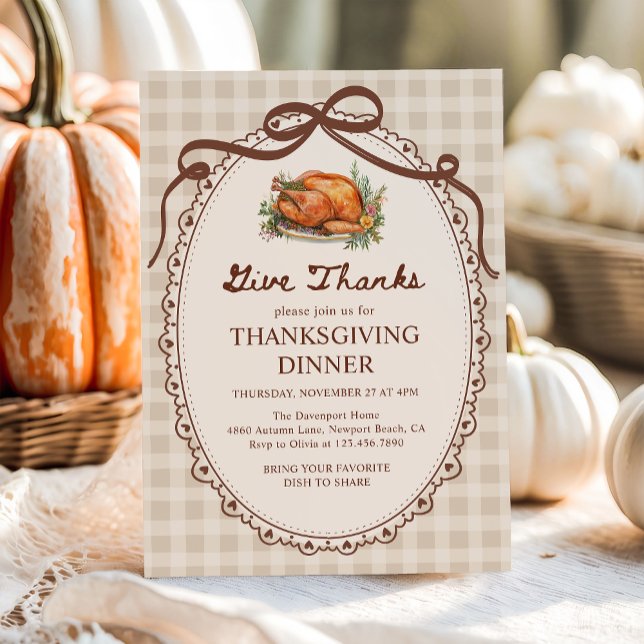 Invitation Merci Turquie En vichy Dîner Thanksgiving (Créateur téléchargé)