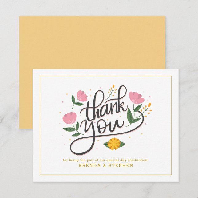 Invitation Merci-typographie aux accents floraux (Devant / Derrière)