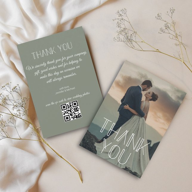 Invitation merci typographie mariage photo code qr (Créateur téléchargé)
