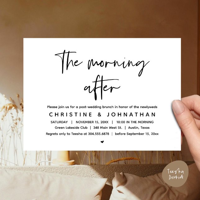 Invitation Merci un brunch, fêter les mariages invitati (Thanks a brunch, The Morning After, post wedding celebration invitation card, PDF, White Black)