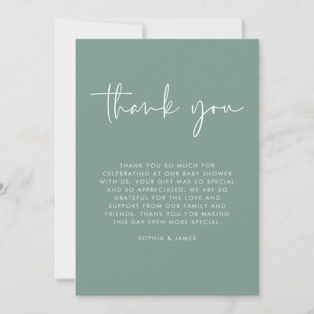 Invitation Merci vert moderne de Baby shower neutre pour les  (Devant)