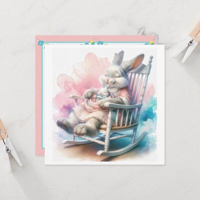 Invitation Mère Baby shower lapin (Devant/Arrière en situation)