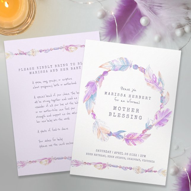 Invitation Mère bénédiction perles instructions art violet (Créateur téléchargé)