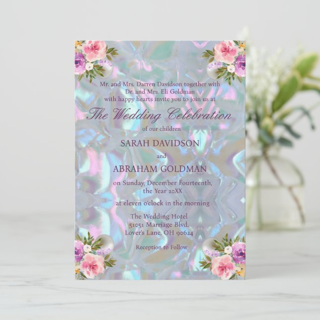 Invitation Mère de Pearl Iridescente Mariage élégant (Debout devant)