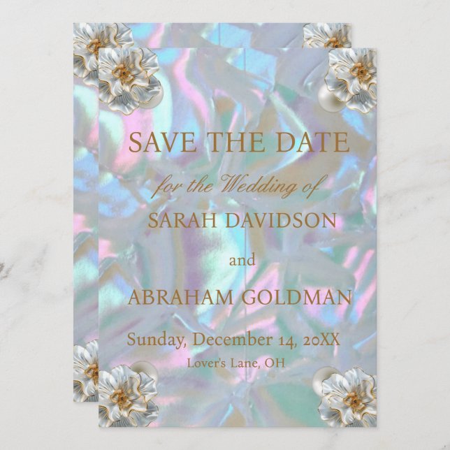 Invitation Mère de Pearl Mariage élégant Enregistrer la date (Devant / Derrière)