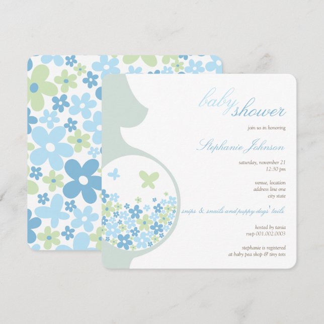 Invitation Mère Enceinte Et Bleus Daisies Chic Baby shower Ga (Devant / Derrière)