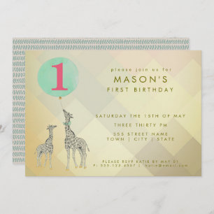 INVITATION MÈRE ET BÉBÉ GIRAFFE & BALLOON  ANNIVERSAIRE
