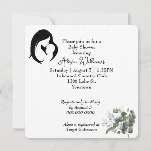 Invitation Mère et enfant sur le Baby shower blanc