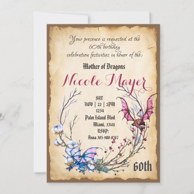 Invitation Mère médiévale du Dragon 60e anniversaire Invitati (Devant)