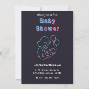 Invitation Mère néon et bébé avec ballons - Baby shower