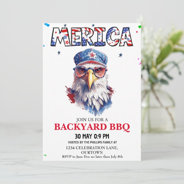 Invitation Mérica 4 juillet Fête nationale Barbecue dans le j (Debout devant)