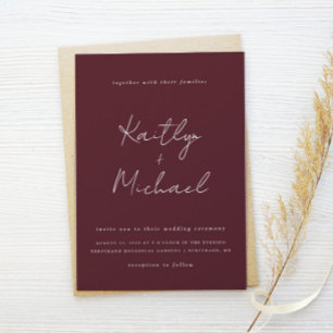 Invitation Merlot Mariage Bourgogne moderne écriture manuscri
