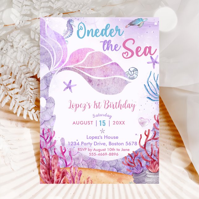 Invitation Mermaid 1er Anniversaire Derrière La Fête De La Me (Créateur téléchargé)