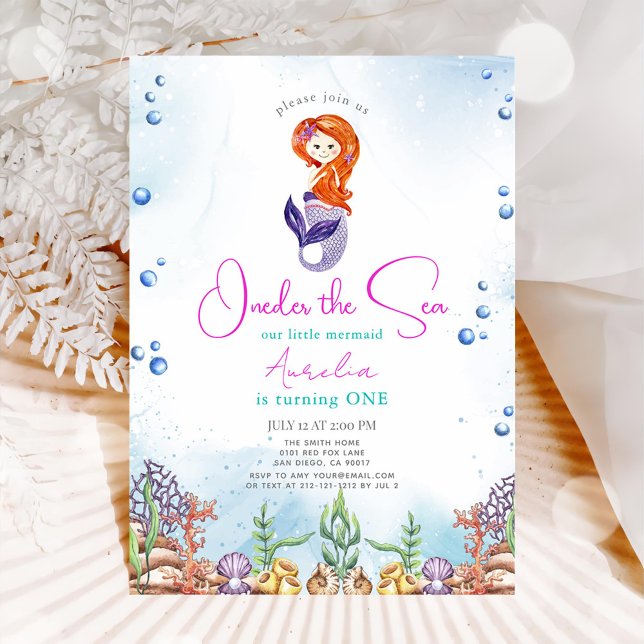 Invitation Mermaid 1er anniversaire fêté près de la mer (Créateur téléchargé)